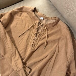 Old Navy Lace-Up Pullover Sweatshirt in Camel Brown
